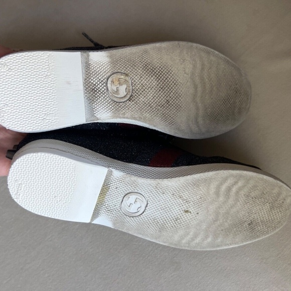 Authenticated Gucci Bambi Web Glitter Stud Black Silver Sneaker Size 36 - Picture 9 of 11